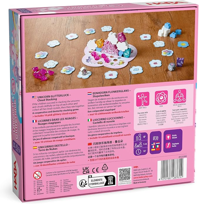HABA Unicorn Glitterluck Cloud Stacking - Cooperative Kids Board Game - Unicorn Games and Unicorn Gifts- Ages 4+ Made in Germany