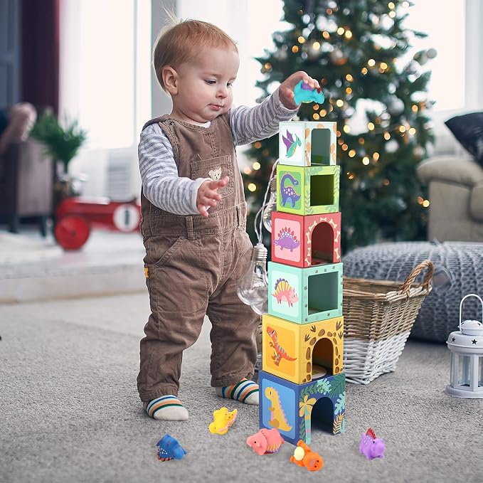 Toddlers and Babies Dinosaur Sorting and Stacking Toys Blocks for 1-3 Kids