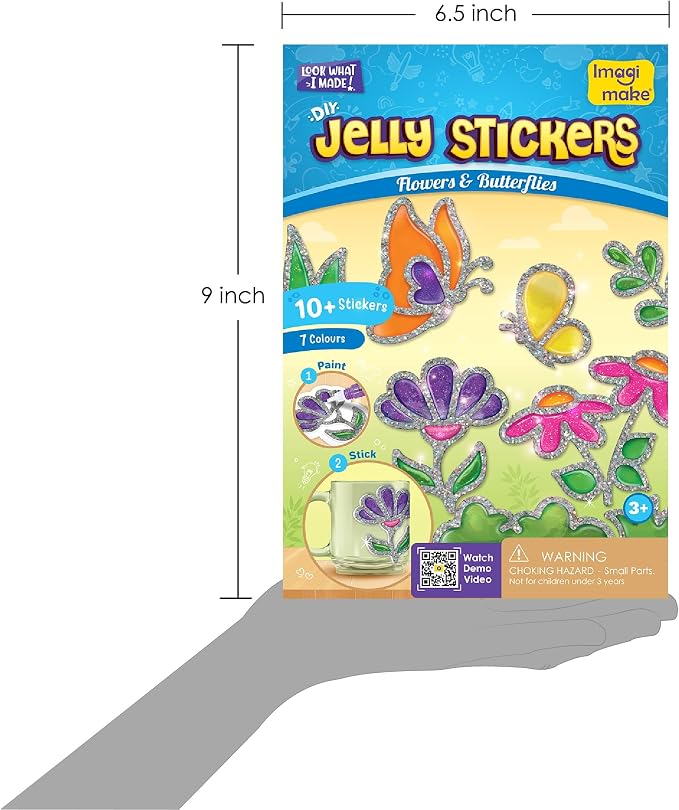 Imagimake DIY Jelly Stickers - Flowers & Butterflies, 10 Stickers, Art Kit | Paint, Peel & Stick Painting Activity for Kids, Birthday Gift for Boys & Girls Ages 3,4,5,6,7 Years Old