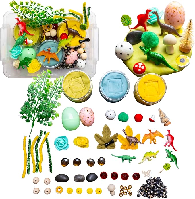 Play Dough Kit, Sensory Kit,Non-Toxic PlayDough, Sensory Motor Aids Gift for Kids, Sensory Play Set, Fine Motor Activity (Dinosaur Play Dough Kit)