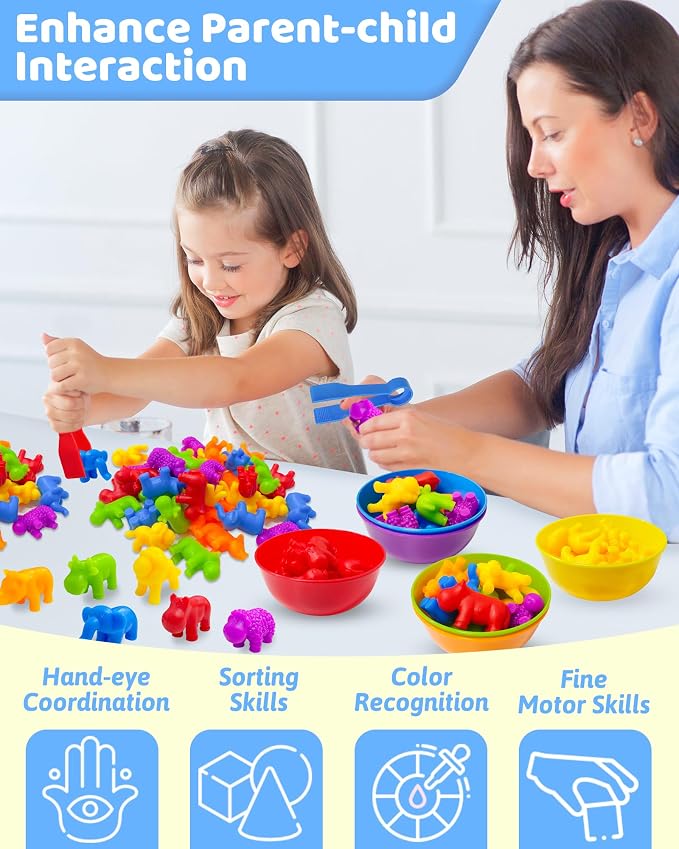 Counting Animals Montessori Toys for 3 4 5 Years Old, Learning Toys Gifts | Sensory Toy for Kids with Autism, Counting Bears, Preschool Sensory Bin Filler, Educational Toy for 3 Year Old, Toddler Gifts