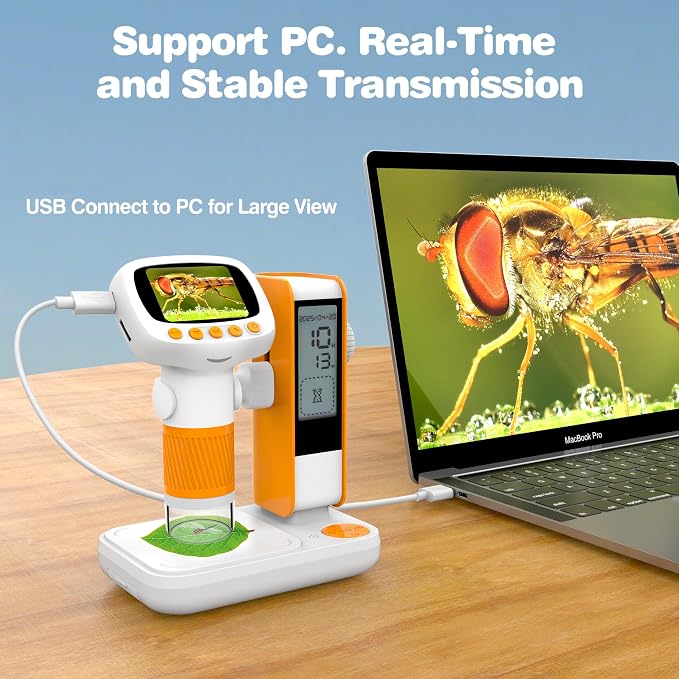 Microscope for Kids,1000X Portable Handheld Microscopes w/Base Stand, 2" HD Screen Pocket Microscope USB Support Camera and PC Video, Digital Microscopes for Kid, Christmas Birthday Gifts