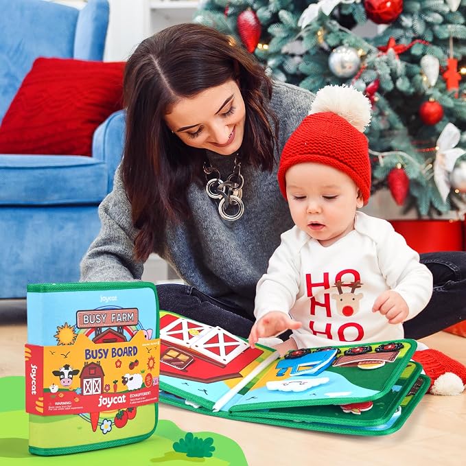 JoyCat Farm Busy Book for Toddlers 1-3, Montessori Quiet Book 15 Activities | 15 daily life activities in a farm busy book encourage hands-on learning, fine motor skills and screen-free play at home