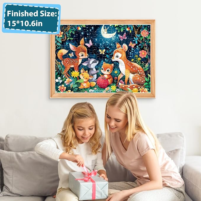 Biarek Puzzles for Kids Ages 4-8, 100 Piece Jigsaw Puzzle for Kids Ages 6-8, Cute Deer Animal Forest Puzzle for Kids Ages 4-6, Educational Learning Toys and Birthday Gifts for Boys and Girls
