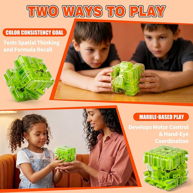 3D Maze Cube Ball Puzzle Brain Teaser for Adults & Kids, Educational Learning Toys Logical Thinking, Family Board Games Tabletop, Durable Puzzle Cube (Brown, 3.3x3.3x3.3)