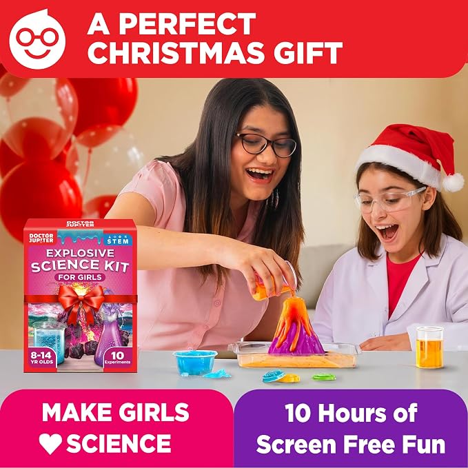 Doctor Jupiter Girls' Explosive Science Experiments Kit for Kids Ages 8+ | Erupting Volcano Science Kits for Kids Ages 8-12, Birthday Gift Ideas Girls 8, 9, 10, 11, 12 Year Olds, STEM Educational Toys