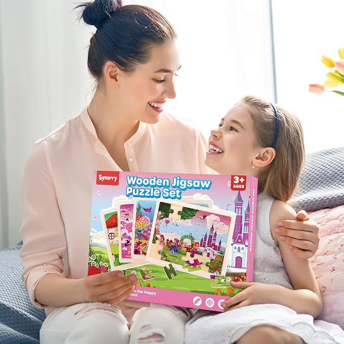 SYNARRY Large Unicorn Mermaid Princess Fairy Wooden Puzzles for Girls 4-6 | Unicorn Mermaid Puzzles for Kids Ages 3-5, Birthday Gifts for Girls, Educational Princess Fairy Toys, Screen-Free Play