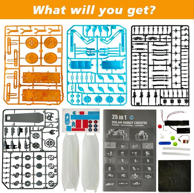 STEM 25-in-1 Solar Robot Kit Educational Building Toys for Kids Age 8-13 | Transparent Body Shows Gears Run, Solar or Battery Powered, DIY Robotics Science Kit Birthday Gift for Age 8+