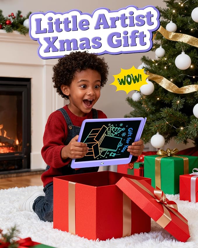Bravokids 12 Inch LCD Writing Tablet for 3-8 Year Olds - Electronic Drawing Pad and Doodle Board as Educational Birthday Gifts for Girls and Boys (Purple)