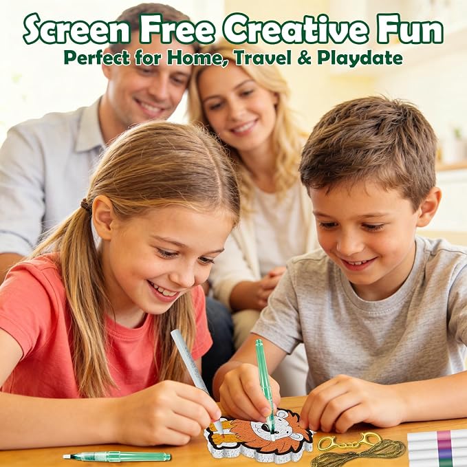 FLUXOJOY 32 Animal Puffy Craft Kit for Kids – 3D Water Grow Craft Activity, DIY Keychains, Creative Screen Free Paint by Number Art Toy, Rainy Day Birthday Party Gifts for Boys & Girls Ages 4-8