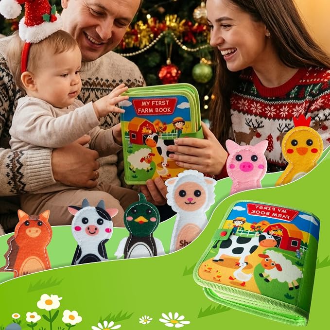 Busy Book for Toddlers 1-3, Montessori Toys for 1 2 Year Old Boy Girl Birthday Gifts, Farm Animal Busy Board Educational Learning Quiet Toddler Activity Book(Green)