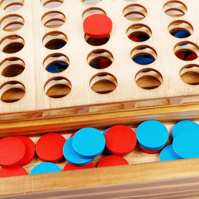 Glintoper Tic Tac Toe & 4 in a Row Tables Game Set, Classic Board Line Up 4 for Living Room Rustic Table Decor and Use as Game Top Wood Guest Room Decor Strategy Board Games for Families