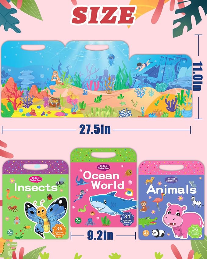 Benresive Reusable Sticker Book for Toddlers, Stickers for Kids, Travel Toy | Toddler Toys, Boys Girls Birthday Gifts, Airplane & Road Trip Essentials Kids, No Mess Waterproof Toddler Crafts Activities