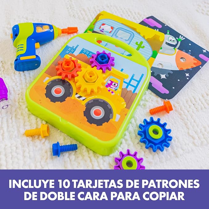 Educational Insights Design & Drill Gears Workshop - Kids Drill Set for Toddlers 3-5, Take Apart STEM Construction Toys for Kids, Toy Tool Set with Working Power Tools, Creative Engineering Sets