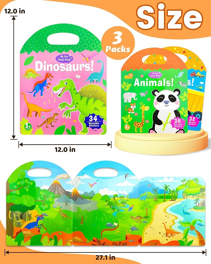 Walenced Reusable Sticker Book for Toddlers, Stickers for Kids, Toddler Toy | Toddler Craft Activities, Toddler Travel Toys, Boy Girl Birthday Gifts, Airplane Travel & Road Trip Essentials Kids
