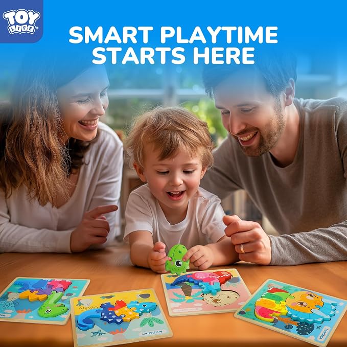 TOY Life Wooden Puzzles for Toddlers 2-4, 12 Pack Dinosaurs Puzzles for Toddler 1-3, Kids Montessori Toys for 1 2 3 Year Old, Educational Toys for Boys Girls Age 2 3 4 5, Baby Learning Toy Gifts