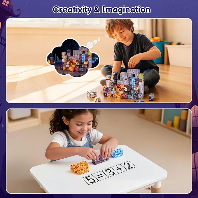 100PCS Magnetic Blocks, Magnetic Building Blocks Cubes Tiles for Kid | STEM Educational Stacking Magnets School Game Toys for Ages 3 4 5 6 7 8 9 10 11 Birthday Party Supplies Gift for Boy and Girl