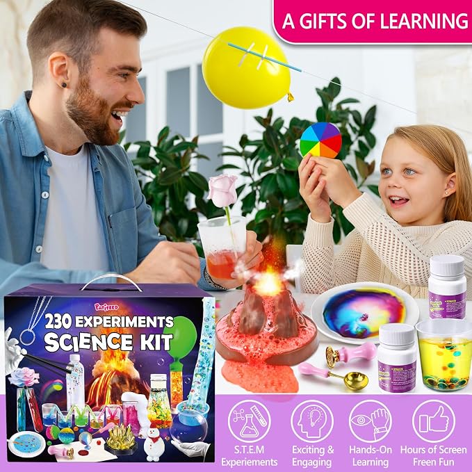 PATIFEED 230 Experiments Science Kit for Kids Chemistry Set | S.T.E.M Toys, Crystal Growing, Physics, Slime, Volcano, Educational Gifts for Boys Girls
