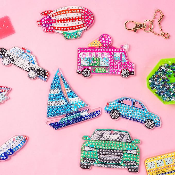 Labeol Arts and Crafts for Kids - Creat Your Own GEM Keychains-5D Diamond Painting by Numbers GEM Kits for Kids Girls Toddler Age 6-7 6-8 10-12