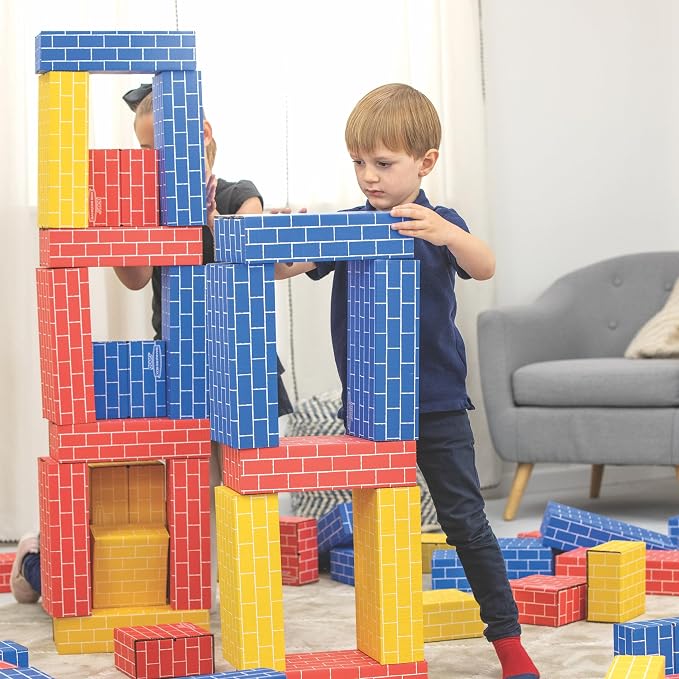 Bankers Box at Play Heavy Duty Jumbo Cardboard Building Blocks, 40 Pack, Large and Medium Toy Blocks for Kids and