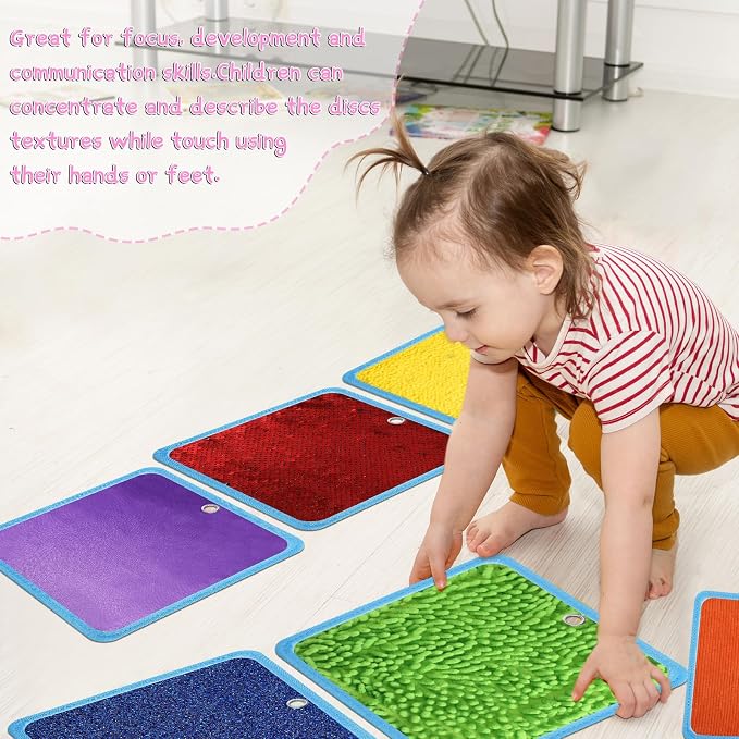 Boao 8 Set Mini Sensory Mats Assorted Textured Play Mats Sensory Floor Tiles Educational Tactile Toys for Activity(7.9 Inch,Square)