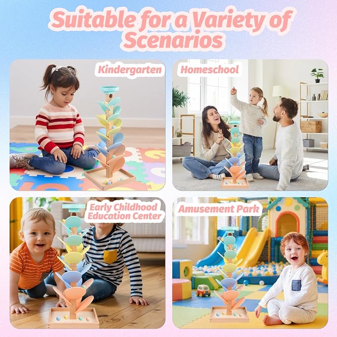 Wooden Marble Run Ball Drop Montessori Toy 4-8 Boys Girls (Height: 20.5") | Kids Wood Music Tree Marble Ball Run Game 3-5 8-12 Years Old Learning Color Sorting Sensory Toys Birthday Gift