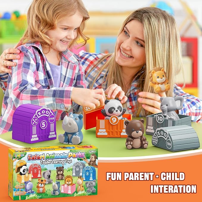 Learning Toy for Toddlers 1 2 3 Year Old, Montessori Educational Counting, Matching & Sorting Sensory Toys, 10 Safari Animals & 10 Zoos, Birthday Easter Gift for Baby Boy Girl Age 12-18 Months | 10 Zoo Animal Toys & 10 Barns, Counting, Matching & Sorti...