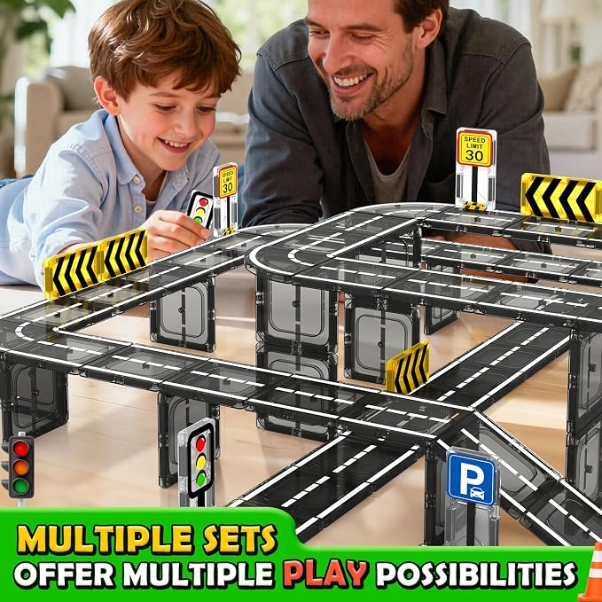 Magnetic Tiles Road Set, STEM Magnet Toys for Kids Ages 3-5 4-8, Magnetic Building Blocks for Toddlers, Birthday Gifts for 3+ Year Old Boys Girls