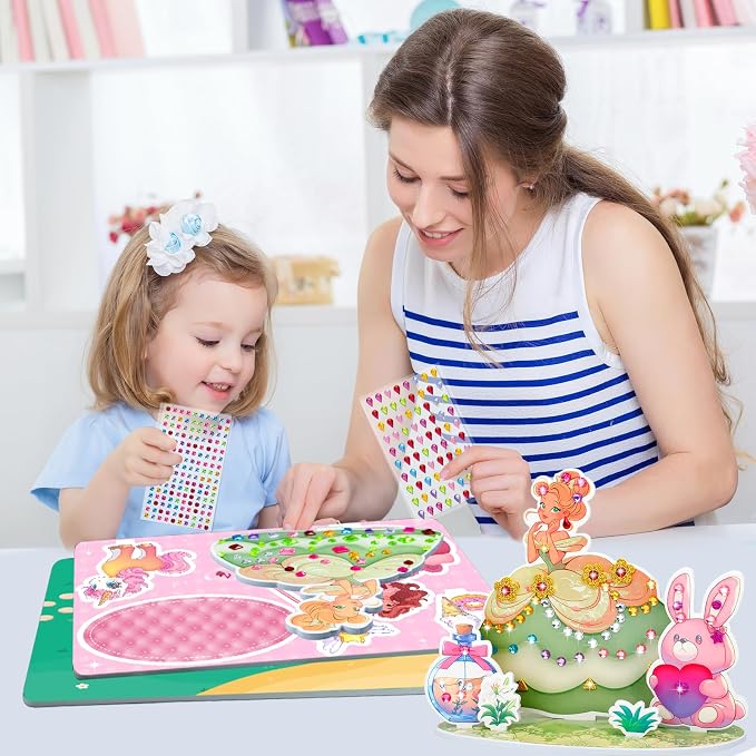 Stickers for Kids, Gem Stickers Kit, Travel Toys for Girls, 600+Sticker, DIY Scrapbooking Activity, 5 Princess Theme Diamond Art Kits for Kids Christmas Birthday Gifts for Girls Ages 3, 4, 5, 6, 7, 8
