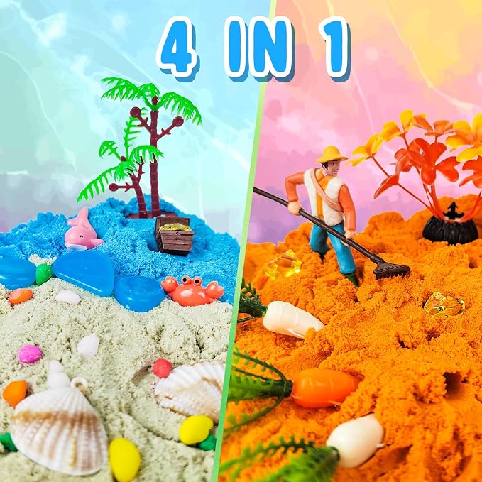 AGENTLAN Seasons Stackable Sensory Bin, Mini Sandbox for Boys and Girls | Spring,summer, fall, winter, sensory toys with sensory sand, gift for toddlers ages 3 4 5 6 7 8+