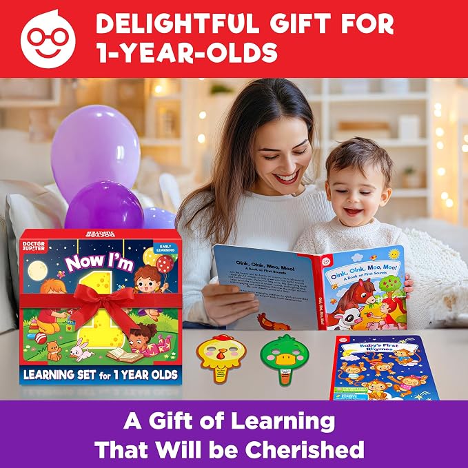 Doctor Jupiter Now I AM 1 Educational Learning Toy for 1 Year Olds | Set of Board Books and Fun Activities, Birthday Gift for Boys & Girls, Toddler Activities