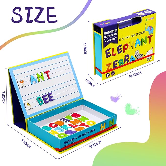 Magnetic Puzzle Book for Kids Ages 4-8, 76-Piece Alphabet & Animal Set | Educational Magnetic Book with Dress-Up Activities, Jigsaw Fridge Magnets, Travel-Friendly STEM Learning Toy