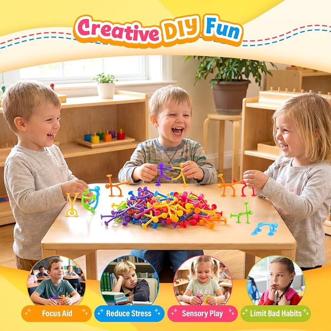 Suction Cup Fidget Toys Bulk for Kids, 72 Pack Stretchy Silicone Fidgets with Storage Box, Bulk Fidgets for Classroom Prizes, Party Favors, Goodie Bag Stuffers, Sensory Toys Ages 3+
