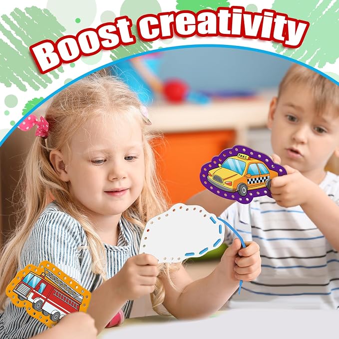 Lacing Cards,Sewing Kit for Kids,Fine Motor Toys,Classroom Must Haves | Shoe Tying Practice, Manipulatives for Preschoolers,Homeschool Supplies,Preschool Learning Activities,Toddler Crafts