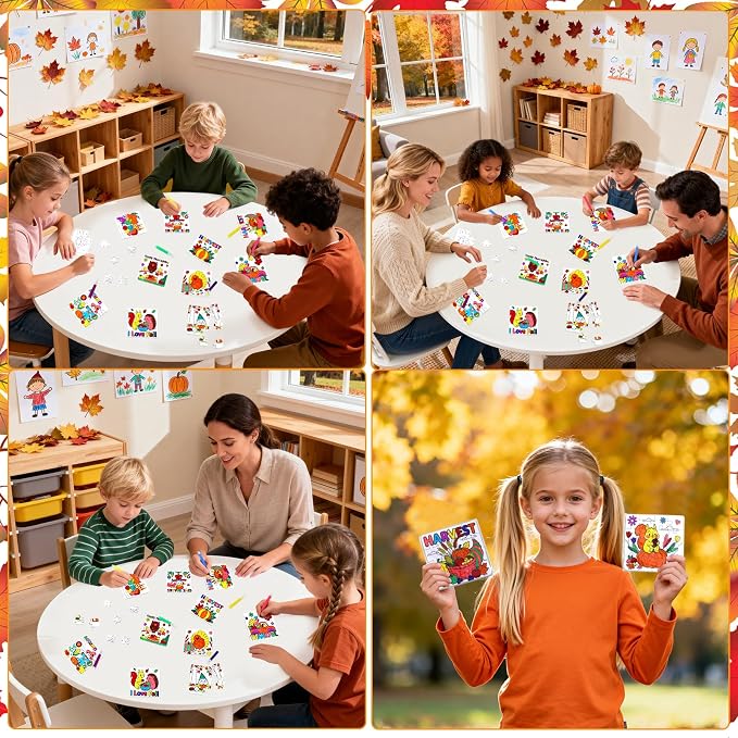 Fall Thanksgiving Arts & Crafts for Kids Autumn Activities DIY Puzzle Kit | 24Ps Thanksgiving Jigsaw Maple leaf Turkey for Fall Harvest Party Favors Classroom Gift Blank Coloring Game Toy Supplies Bulk