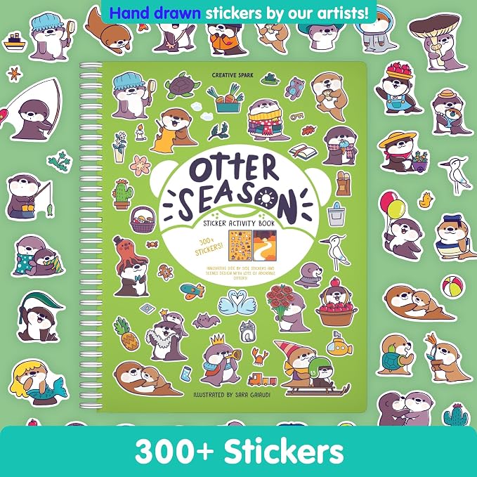 Cupkin Otter Season Coloring & Sticker Activity Book | 300+ Stickers | Spiral-bound kids craft format with 8 scenes, 8 art pages, side-by-side viewing, and an easy-peel design for ages 2–8