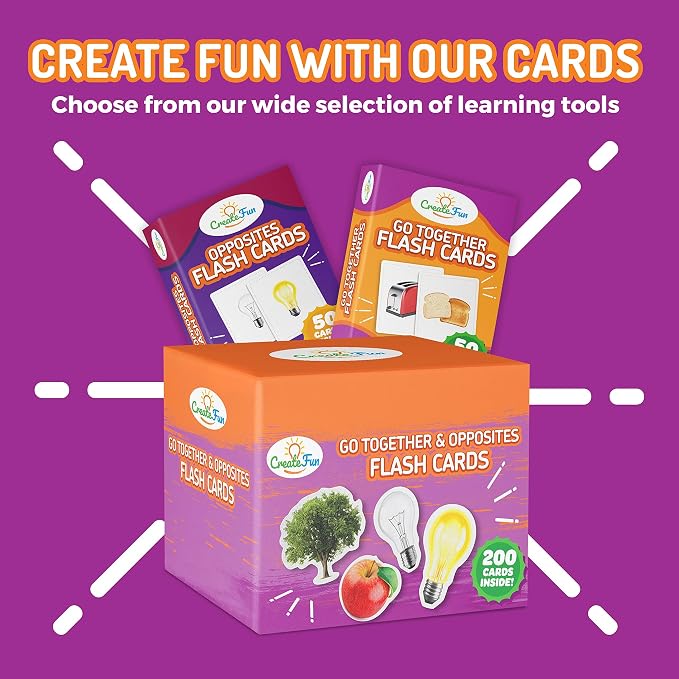 CreateFun 200 Go Together & Opposites Flash Cards for Speech Therapy, ESL | Real Photo Cards with Educational Language Matching Games - Speech Therapy,ELL,Autism,Dementia,Seniors & School Learning Kids
