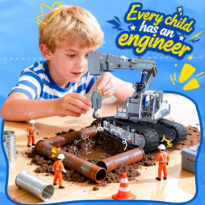 Hydraulic Crane Truck STEM Building Toy, 134 Pcs Engineering Kit for Kids | DIY Construction Kit, Hydraulic Robot Arm, No Battery Required, Mechanical Learning, Assembly Toy, STEM Engineering Activity