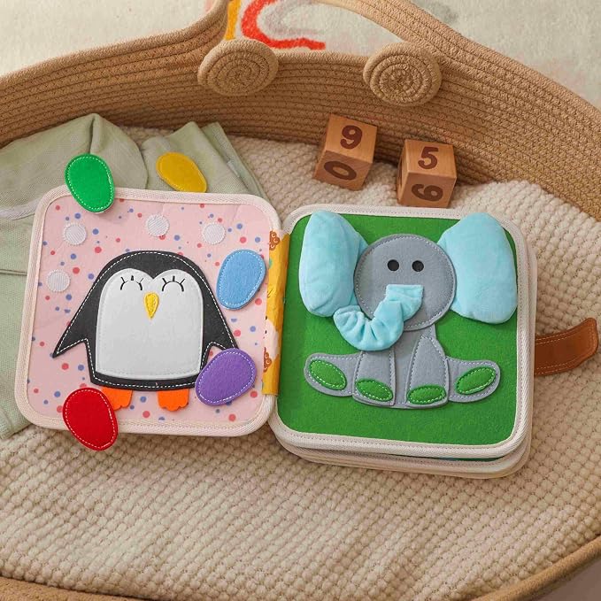 GOODMOM Busy Book for Toddlers Age 1-3 – Interactive Quiet Felt Activity Book with Hide-and-Seek Squirrel, Travel Toys for Kids, Montessori Learning Toys, Fine Motor Skills