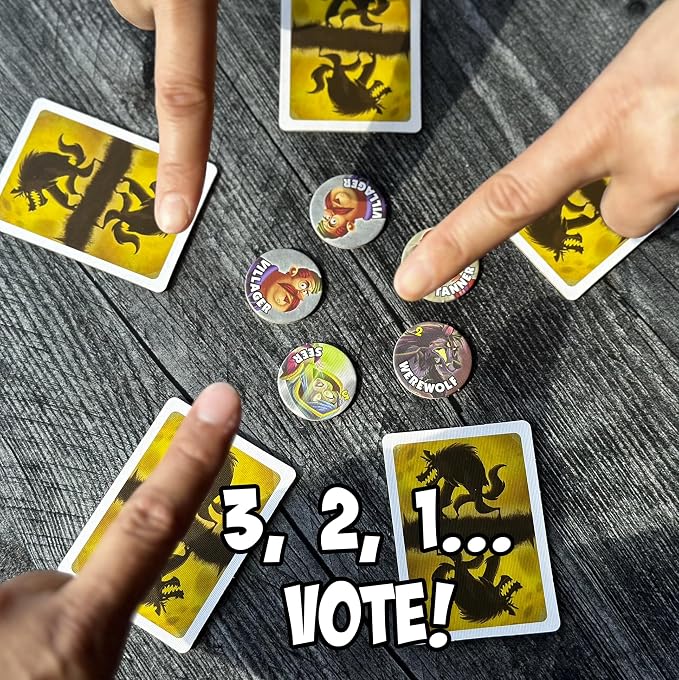 Bezier Games One Night Ultimate Werewolf | Fast 10-Minute Social Deduction and Bluffing, Hidden Roles Mystery Party for Adults and Kids, 3-10 Players