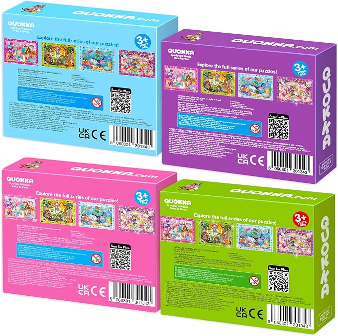 QUOKKA 100 Piece Puzzles for Kids Ages 4-6 – 4 Set Princess Puzzles for Kids Ages 6-8 with Unicorn, Mermaid, Fairy – Search and Find Jigsaw Game for Girls 5-8 – Learning Toy Gift for Toddlers 3-5
