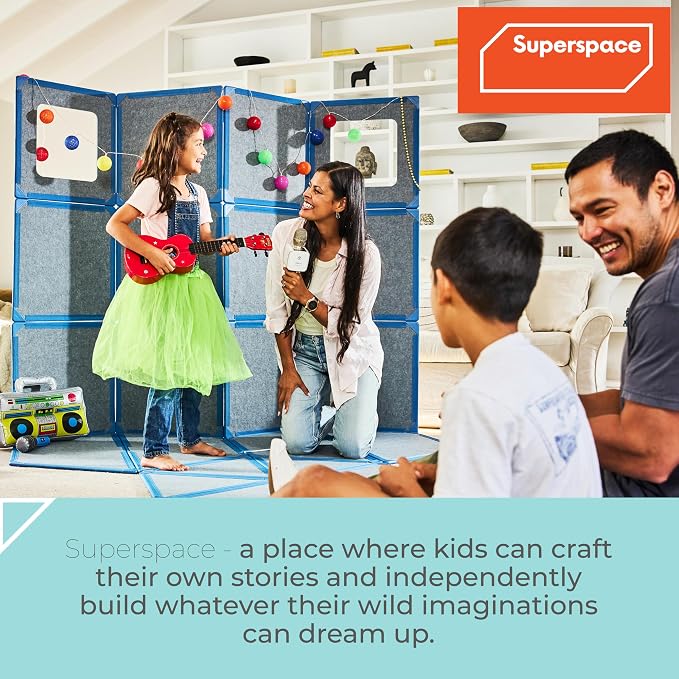 Superspace Giant Magnetic Fort Building Panels - The Little Set, Turquoise, 16 Panels, Life-Size Magnetic Tiles for Kids, Build Forts Castles Nooks, Eco-Felt STEM Toy Ages 3+, Indoor & Outdoor