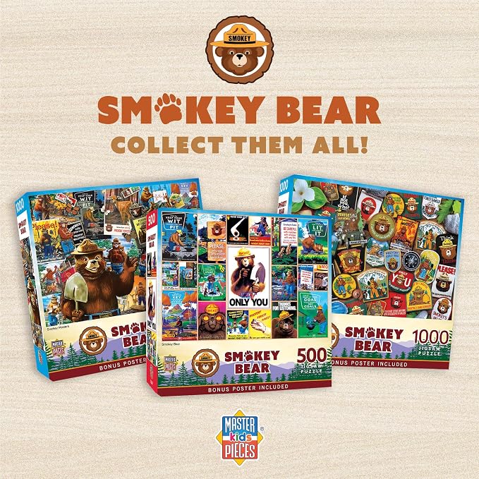 MasterPieces Puzzle Set - 4-Pack 100 Piece Jigsaw Puzzle for Kids - Smokey Bear 4-Pack - 8"x10"
