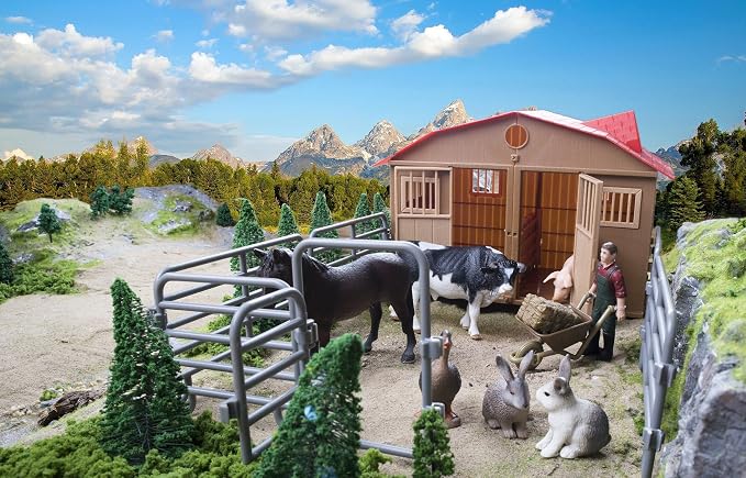 TOYMANY 20PCS Plastic Fence Toys Corral Fencing Panel Accessories Playset | Includes 2 Gates Fences, for Barn Paddock Horse Stable or Farm Animals Horses Figurines, Educational Gift for Kids Toddler