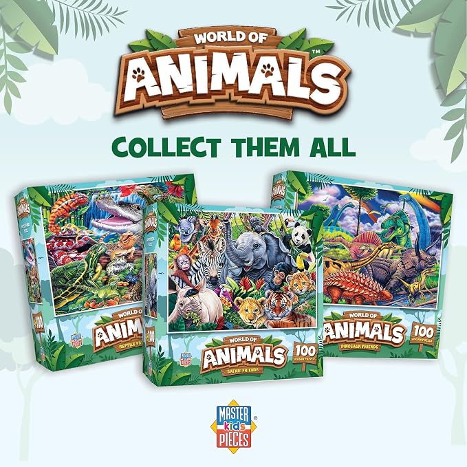 MasterPieces Jigsaw Puzzle Set for Kids, 4-Pack of 100 Piece Puzzles, Educational Animal Theme, Fun Game, Gift Idea, 8" x 10"