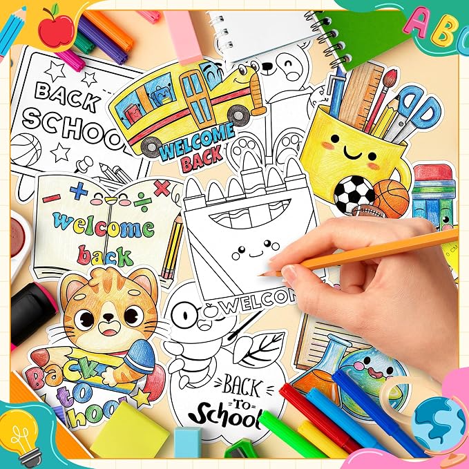 Back to School Coloring Art Craft Kits - 30Pcs Color Your Own Welcome Back Magnets for Kids DIY First Day of School Coloring Magnet for Classroom Activity Fridge Refrigerator Decors