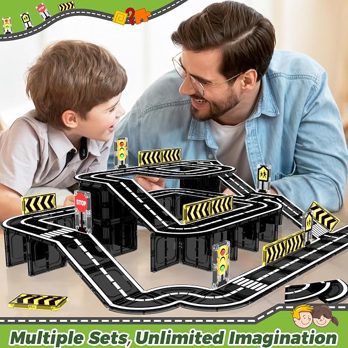 Goodtiles Magnetic Tiles Road Set, STEM Magnetic Building Blocks for Kids Ages 3-5 4-8 5-7, Preschool Learning Sensory Kids Toys for Kids Birthday