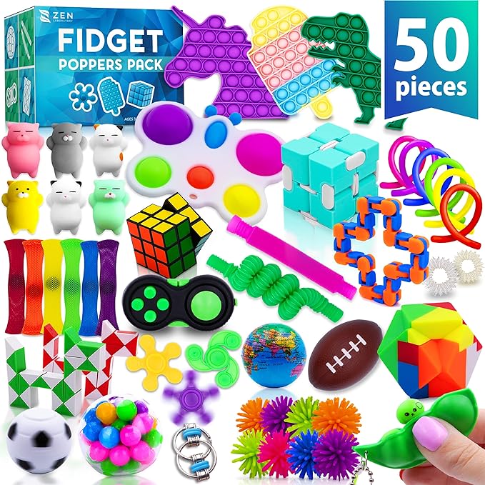 Fidget Poppers Pack – 50 Pcs Fidget Toys, Party Favors for Kids 8-12, Stocking Stuffers, Bulk Sensory Toys for Classroom Treasure Box Prizes, Goodie Bags, Birthday Gifts (Pack of 3)