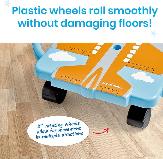 hand2mind Orange Plane Glider Scooter Board, Gross Motor Toys, Ages 5+ | Floor Scooter Board, Physical Education Equipment, Playground Toys, Indoor Play, Toddler Outdoor Activities