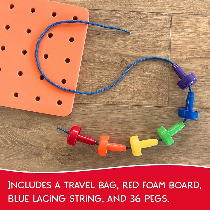 Blu Jay Foam Peg Board Toy - 36 Pegs, Foam Board, Lacing String, Storage Bag - Occupational Therapy Toys - Fine Motor Skills Toys for Toddlers and Kids (Orange)